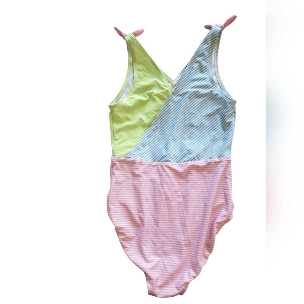 Cat & Jack Blue, Pink and Green One Piece Swimsuit V-Neck Design XL 14/16. NWOT - Picture 2 of 5
